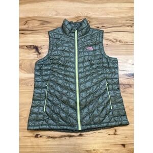 North Face Thermoball Vest Womens Large Green Full Zip Quilted Puffer Pockets